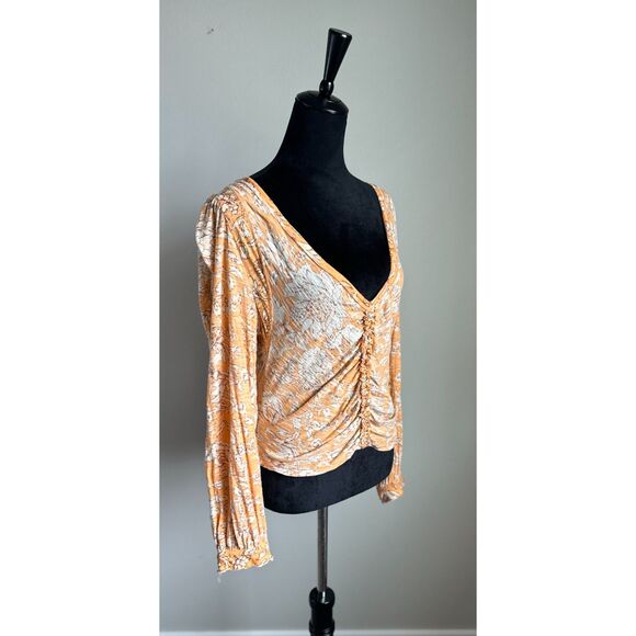 Free People Women's Say the Word Orange White Cropped Long Sleeve Top Size XL - Picture 3 of 10